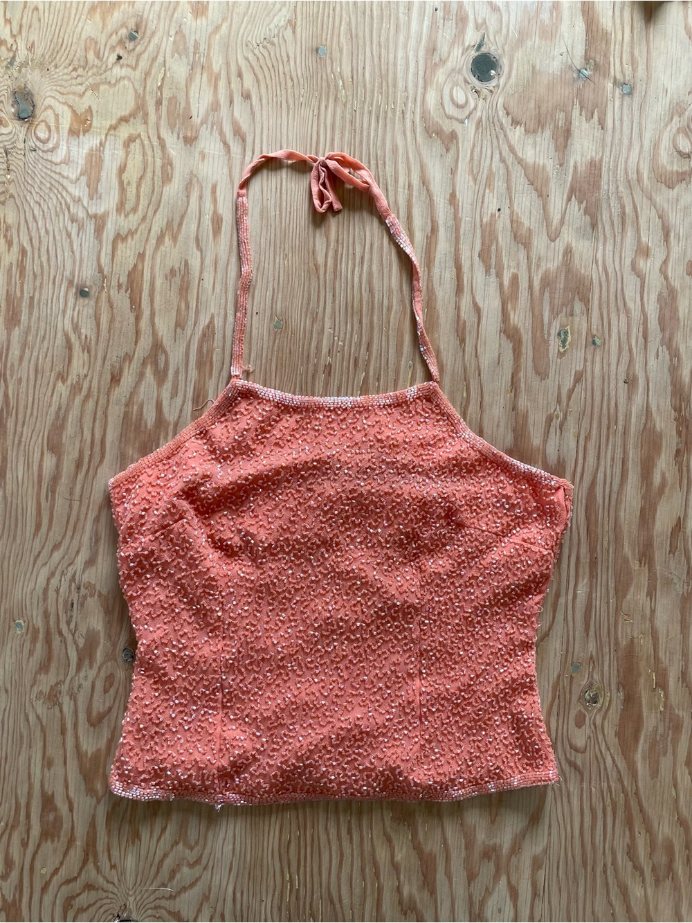 Vintage 90s fully Beaded Halter Crop Top in Coral balletcore fairy festival